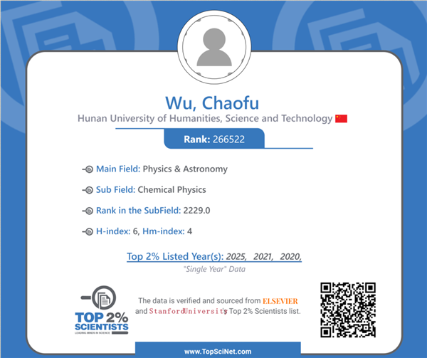 入選全球2%頂尖科學(xué)家“年度影響力